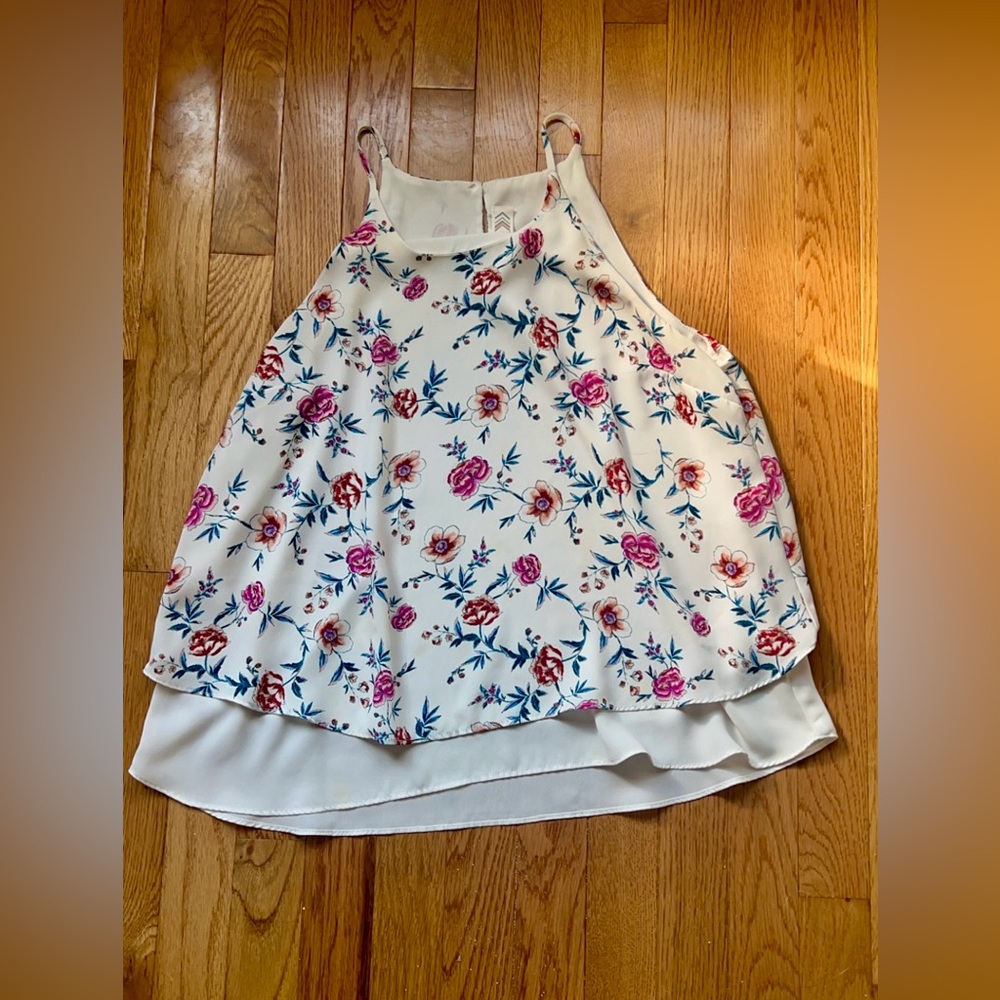 Large Pink Rose White and Floral Tank Top